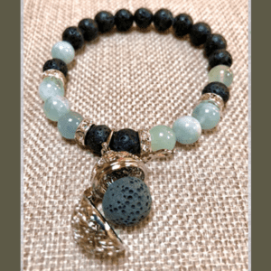 Aquamarine and Lava Aromatherapy Locket Bracelet